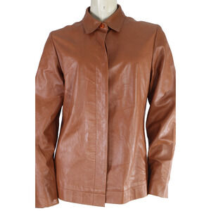 Vintage Garfield & Marks Light Brown Leather Button Down Jacket Size 8 Classic